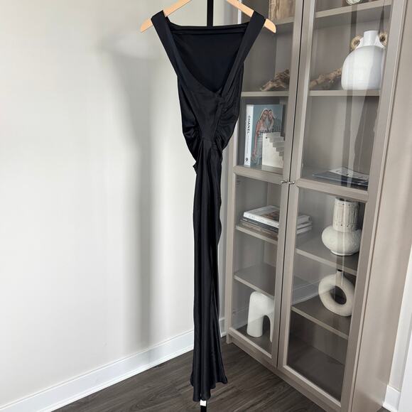 Reformation Black Casette Silk Dress 2 NEW Midi Satin Cowl Neck Sleeveless NWT - Picture 3 of 7